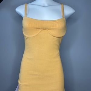 Yellow ribbed mini dress with underbust detail